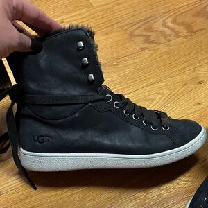 UGG Black High-Top Sneakers with Fur Trim
